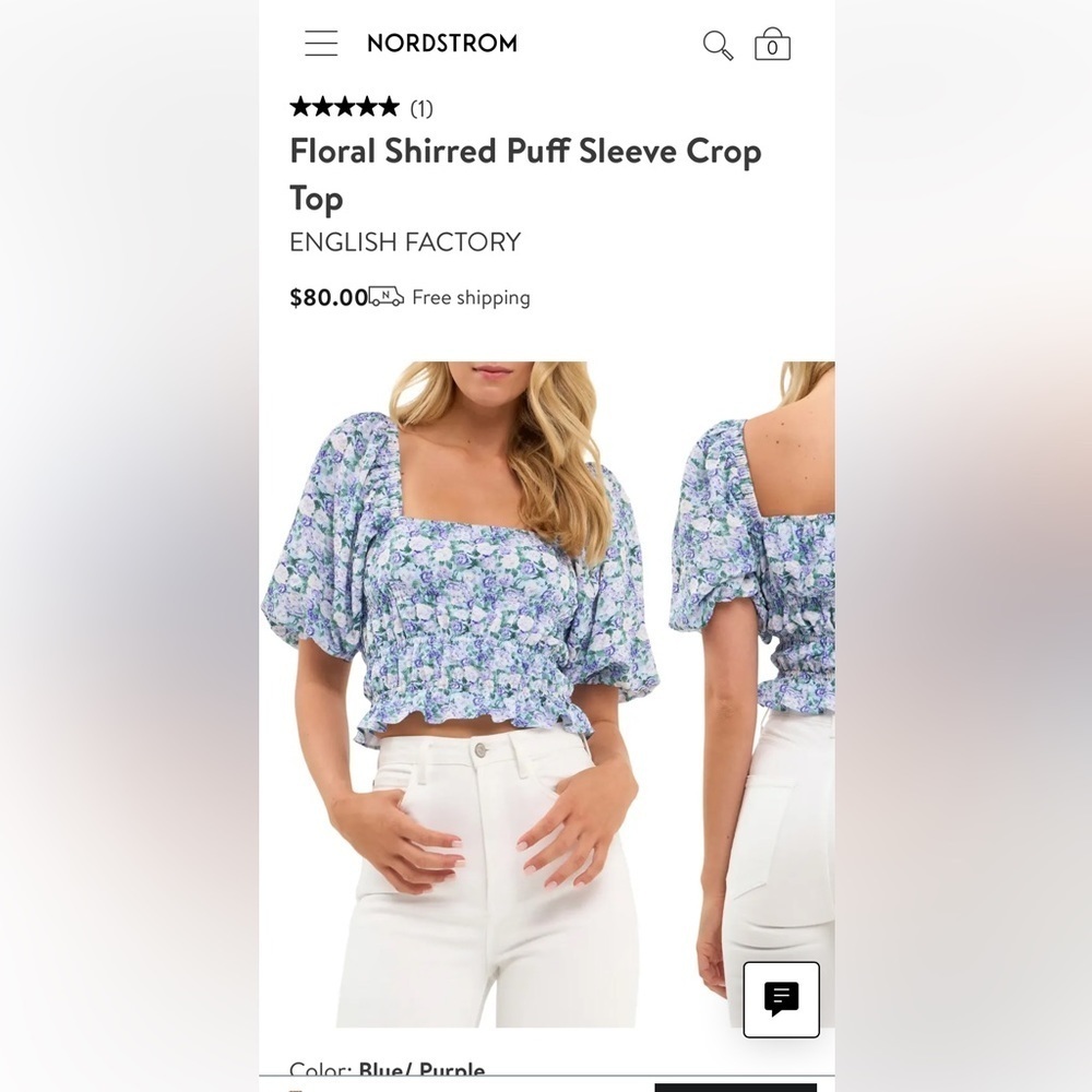 English Factory Floral Shirred Puff Sleeve Floral Crop Top - Picture 3 of 3